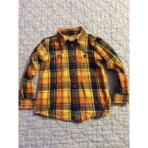 Duluth Trading Co Toddler Flannel Shirt 4T Orange Yellow Plaid Button Up Rustic